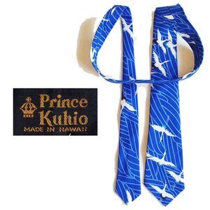NWT Vintage 70s Prince Kuhio Tie 58" Made In Hawaii White Cranes Japanese Art